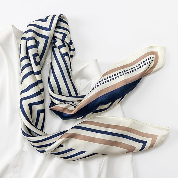 100% Mulberry Silk Scarf for Women, Bandana Square Satin Neck Head Scarf for Hair 27"x27" Handbag Accessories