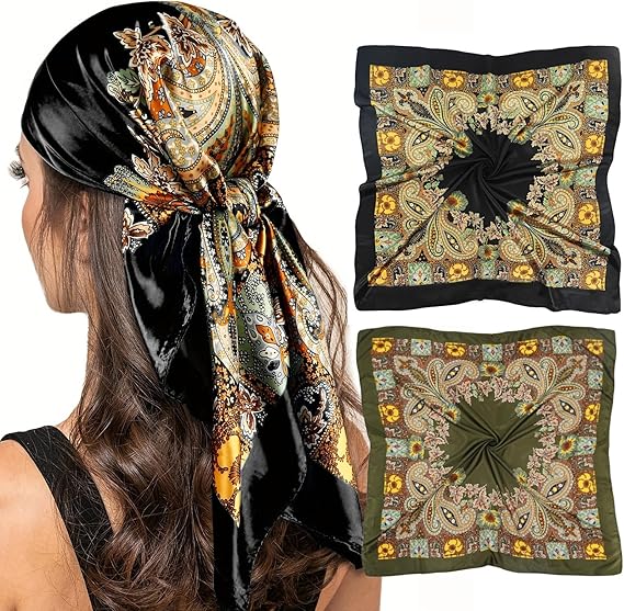 Head Scarf for Women-35 Square Silk Feeling Satin Scarf for Hair Wrapping and Sleeping at Night