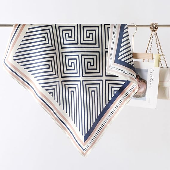 100% Mulberry Silk Scarf for Women, Bandana Square Satin Neck Head Scarf for Hair 27"x27" Handbag Accessories