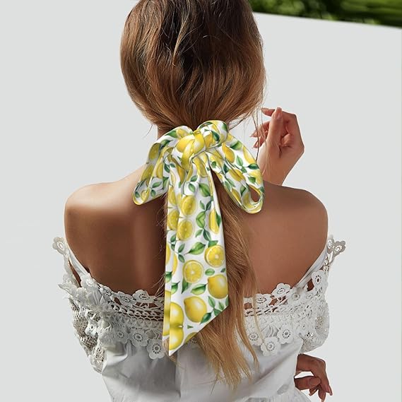 Hand drawn lemon fruit Printing Women's Fashion Scarf - Head Hair Accessories Versatile Scarf for Women Valentine's Day and Mother's Day, Black, One Size