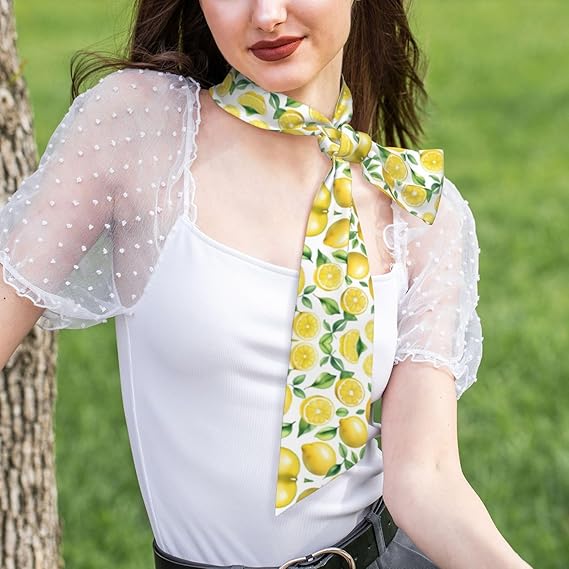 Hand drawn lemon fruit Printing Women's Fashion Scarf - Head Hair Accessories Versatile Scarf for Women Valentine's Day and Mother's Day, Black, One Size