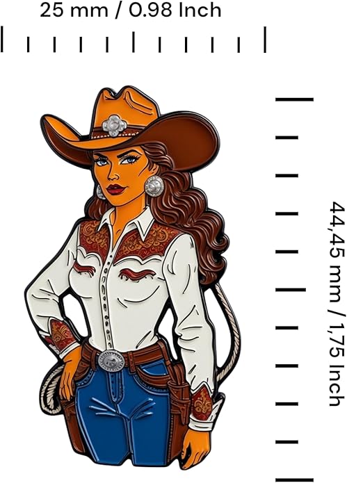 1.75" Cowgirl Soft Enamel Pin – Western Cowboy Lapel Pins Brooches for Backpacks, Jackets, Hats, Clothes, Bags, Teens, Girls, Boys, Men– Pinback Buttons & Charms