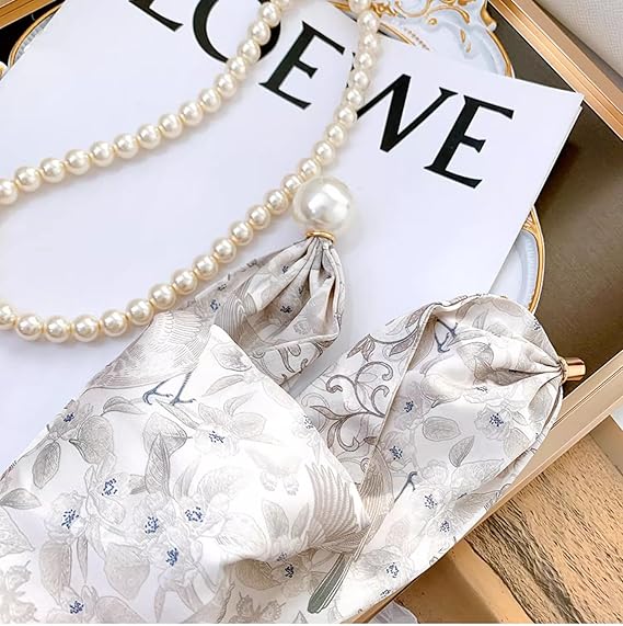 Silk Felling Magnetic Buckle with Rhinestone Small Neckerchief Clavicle Collar Headpiece Pendant Scarf for Women