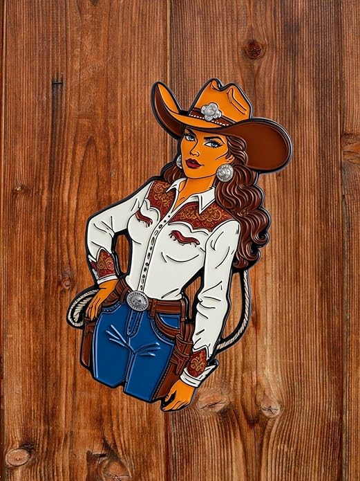 1.75" Cowgirl Soft Enamel Pin – Western Cowboy Lapel Pins Brooches for Backpacks, Jackets, Hats, Clothes, Bags, Teens, Girls, Boys, Men– Pinback Buttons & Charms
