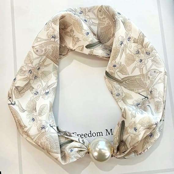 Silk Felling Magnetic Buckle with Rhinestone Small Neckerchief Clavicle Collar Headpiece Pendant Scarf for Women