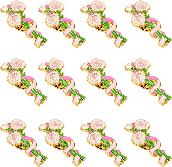 12 Pcs Red Rose Flower Enamel Lapel Pin, 1.5 inch Metal Badge Brooch for Women Men Clothes Bags Hats