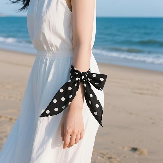 1 Piece of Polka Dot Square Scarf 1950s Chiffon Neck Scarfs Sheer Handkerchief Hair Tie Halloween Costume for Women Girls