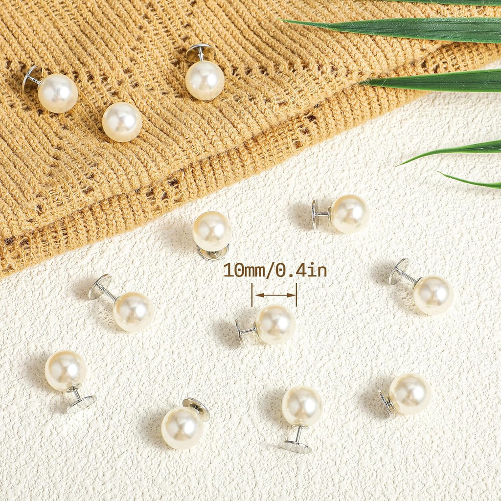 12 Sets 10mm Pearl Buttons, Removable No Sew Button Pins Brooch Pins Pearl Snaps Decorative Buttons for Women Girls Clothes DIY Shirt Blouse Dress Sweater Shawl