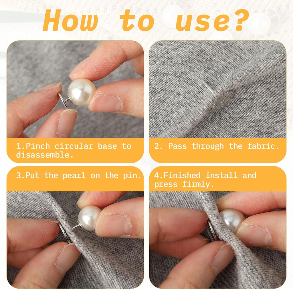 12 Sets 10mm Pearl Buttons, Removable No Sew Button Pins Brooch Pins Pearl Snaps Decorative Buttons for Women Girls Clothes DIY Shirt Blouse Dress Sweater Shawl