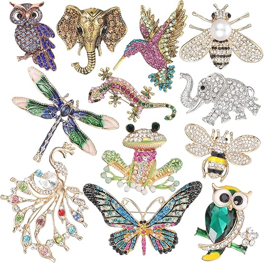 12pcs Women Brooches Bulk Set,Rhinestone Crystal Vintage Brooch Pins,Retro Broches Pin for Women Mother's Day Gifts Christmas Gifts