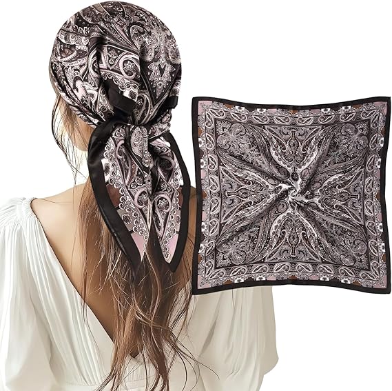 1 Pcs 27.5 Inches Satin Head Scarf Silk Like Hair Scarf Stain Bandana Hair Wrap Neck Scarf for Women(Black)