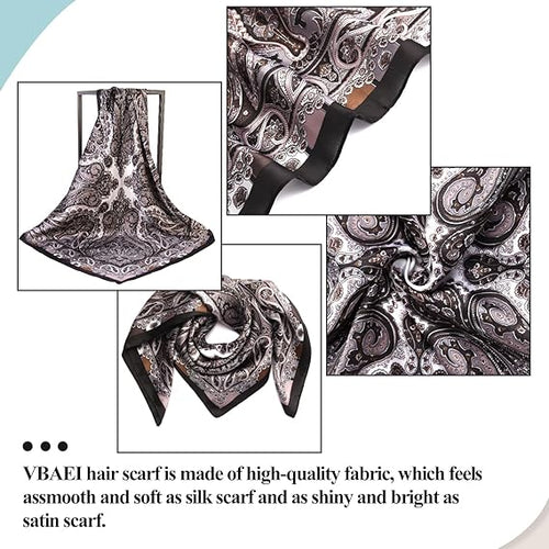 1 Pcs 27.5 Inches Satin Head Scarf Silk Like Hair Scarf Stain Bandana Hair Wrap Neck Scarf for Women(Black)