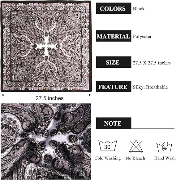 1 Pcs 27.5 Inches Satin Head Scarf Silk Like Hair Scarf Stain Bandana Hair Wrap Neck Scarf for Women(Black)